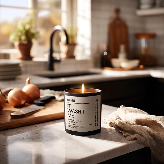 – It WASN’t Me – Sophisticated Warm Spice Scent – Bold Black Candle – 9.5 oz Coconut Soy Wax Blend, Eco-Friendly Gift for Women & Men, Hand Poured in USA, 55-Hour Burn, Clean Cotton Wick