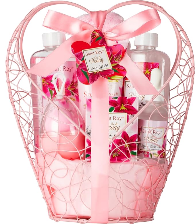 Spa Gift Basket Gifts for Mom Gifts Basket Christmas Gifts for Women Spa Set Lily & Peony Home Spa Set, Beauty Personal Care Set Jojoba Oil, Spa Self Care Kit, Bath Body For Thank You, Birthday
