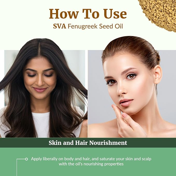 SVA Fenugreek Oil 1 Fl Oz - for Face, Skin Care, Hair Care, Scalp Massage & Body Massage – Carrier Oil with Dropper