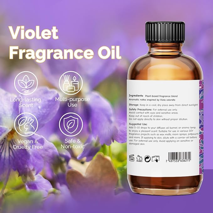 GM Gumili Violet Fragrance Oil 2 Oz, Natural Scent Oil for Home Essential Oils Diffuser, Candle Making, Soap Making, DIY Body Oils, Perfume, Body Mist, Spray - Floral Scent