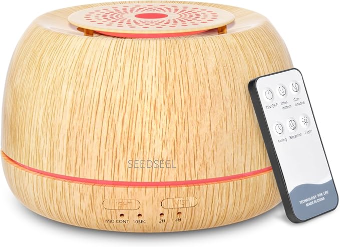 SEEDSEEL 300ML Essential Oil Diffuser 8 Hours Run Time, Aromatherapy Diffuser with Remote Control,7-Color LED for Home