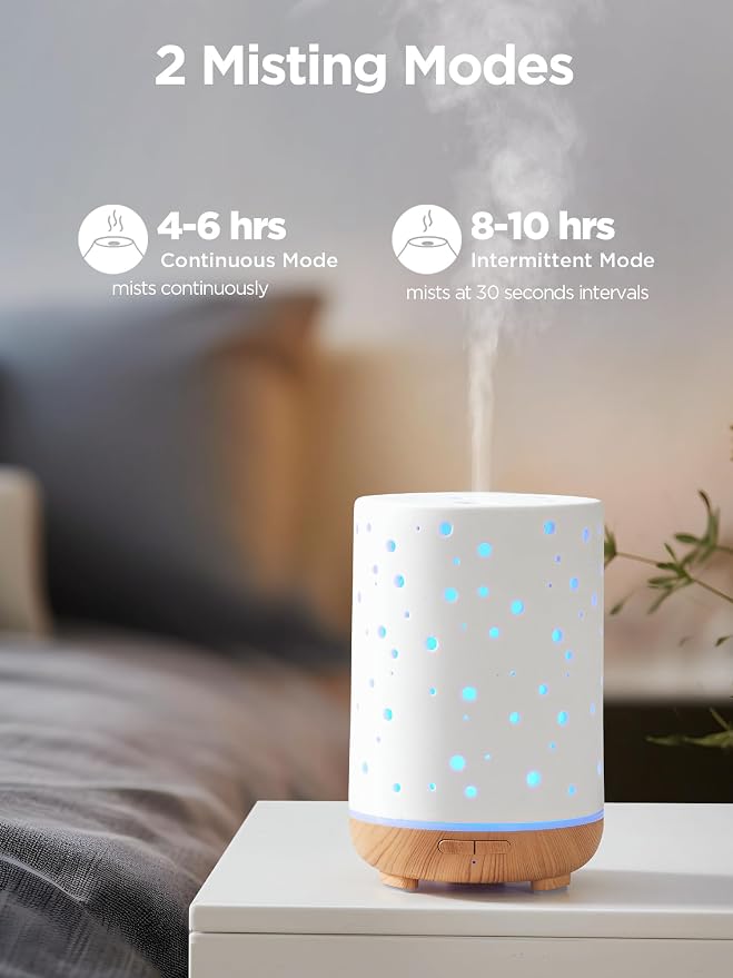 InnoGear 150ml Ceramic Diffuser for Essential Oils Handcrafted Aromatherapy Diffuser Oil Diffuser Ultrasonic Cool Mist Humidifier with 2 Mist Modes Waterless Auto Off for Room, Pack of 2