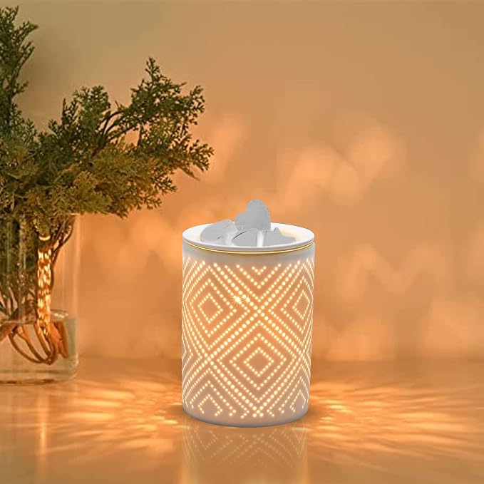 Ceramic Wax Melt Warmer, Electric Wax Warmer for Scented Waxes, Candle Warmer Oil Burner with Bulb, Fragrance Warmer Wax for Balcony, Spa Yoga Meditation, Birthday Gifts, (Diamond)