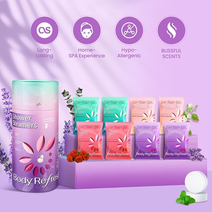 BodyRefresh Shower Steamers Aromatherapy 8 Pack - Birthday Gifts for Women, Mothers Day Gifts for Mom Wife from Daughter, Shower Bombs for Stress Relief, Spa Gifts for Women