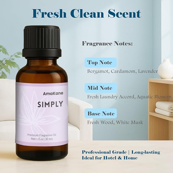 AmaKane Simply Essential Oil 30ml, Clean Fragrance Oil for Candle Soap Making, Premium Diffuser Oil for Home, Long-Lasting Aromatherapy Oil for Laundry
