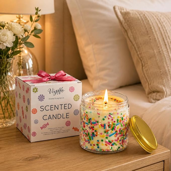 Viyffo Large 18oz New Home Candle - Vanilla & Cedarwood, House Warming Gifts Candle, Non Toxic Soy Scented Candle, Colorful Jar for Home, Living Room, Bedroom, Bathroom Decor, Housewarming Gift