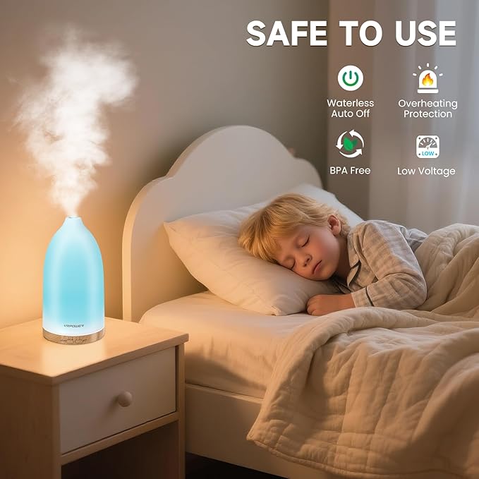 URPOWER Essential Oil Diffuser with 7 LED Color Changing Lights, Timer & Auto-Off - Ultrasonic Aromatherapy Fragrant Oil Humidifier Vaporizer Scent Diffusers for Home, Bedroom, Office, Yoga