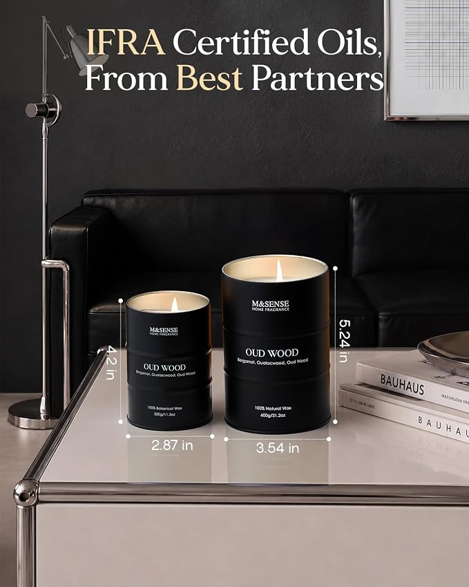 M&SENSE Oud Wood Large Scented Candles Natural Soy Wax, 21.2oz Long Lasting Up to 120 Hours Burning Time, Unique Candle Gifts for Men Women