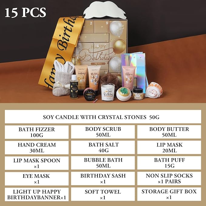 Birthday Gifts for Women, Birthday Spa Gift Basket for Women & Men, Luxury Birthday Spa Gift Box, Rich Bath Essentials, Butter, Candle, happy birthday gifts box for women bath and body care