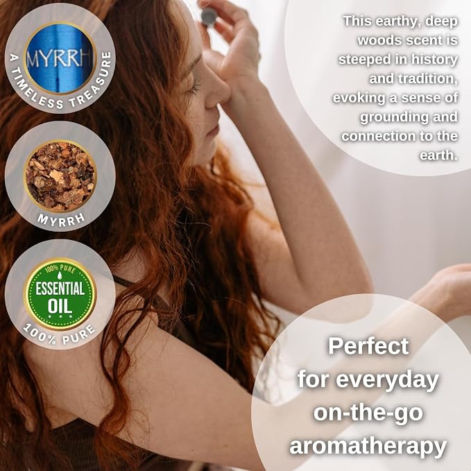 Ancient Essence Myrrh Roll On Essential Oil 100% Pure & Natural fAromatherapy for Body Aches Tired Muscles Stiffness (1/3 Fl OZ)