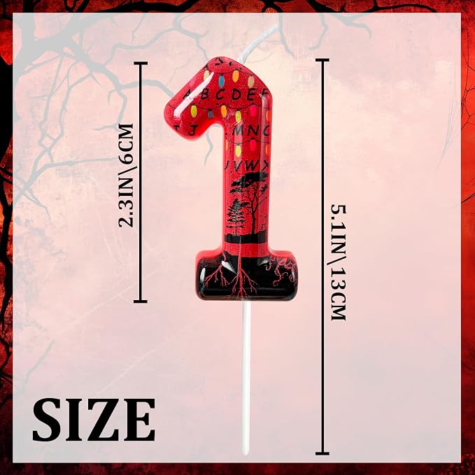 Red Number 1 Birthday Candle for Cake – Dark Horror Style with Alphabet Print & Shadow Design – Unique Cake Topper for Birthday, Anniversary, Themed Party Decoration