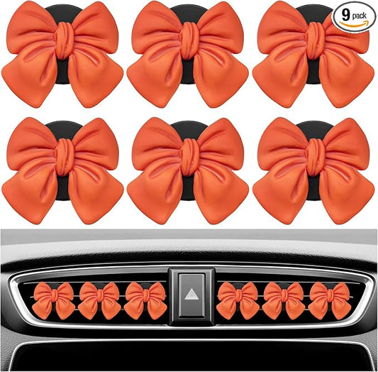 KVAEY 9 PCS Pink Bow Car Air Freshener, Automotive Cute Pink Bow Air Outlet Clips with Scent Pieces, Universal Coquette Car Air Vent Diffuser for Women and Girls (Orange)