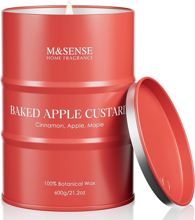 M&SENSE Baked Apple Scented Candles Large, Natural Soy Candles 21.2oz 120 Hour Slow Burning,Christmas Candle Candle for Stress Relief Meditation Relaxing,Aromatherapy Christmas Decor