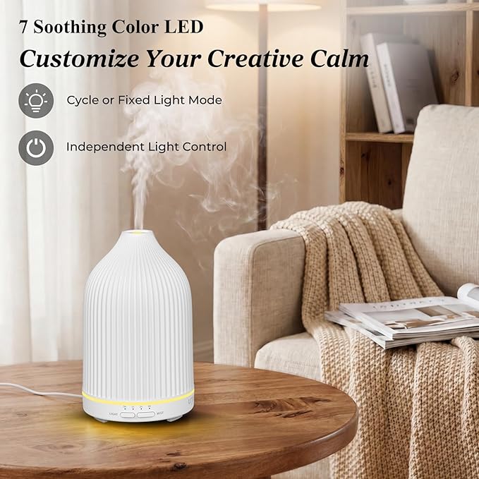 URPOWER 300ML Essential Oil Diffusers for Home Ultrasonic Aromatherapy Diffuser Up to 10hrs with 7-Color LED Lights Auto Shut-Off High/Low Mist - Diffuser Oil Machine Humidifiers for Bedroom Office