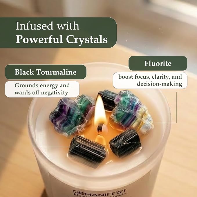Energy Manifestation Crystal Candle, Non Toxic Soy Candle for Cleansing House Negative Energy, Valentine's Gift for Her/Him, Women's Wellness & Spiritual Healing