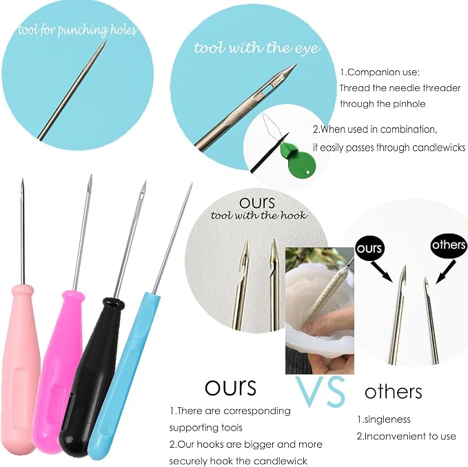 TYMKLMZG 10 PCS Candle Wick Inserting Tool for Molds Large-Eye Candle Wicking Needle Mold Punch Needle with Hook & Eye for Candle Making Colored Threader for Candle Wick of All Thicknesses