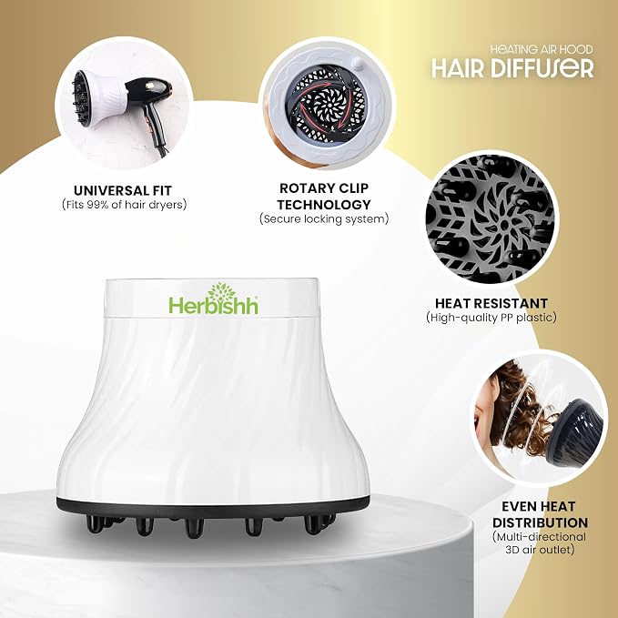 Herbishh Large Universal Diffuser Hair Dryer Attachment Adjustable 1.37" - 3.14" Dryer Diffuser Even Heat Rotary Clip for Curly Definition & Wavy Hair, Reduces Frizz & Adds Volume, Heat Resistant