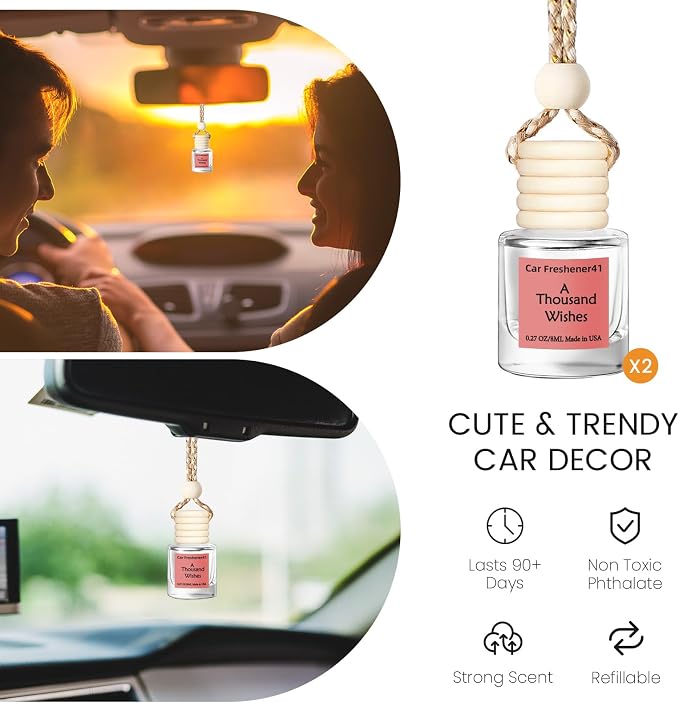 Hanging Car Air Freshener, Long Lasting Essential Oil Diffuser, Non-Toxic New Car Scent, Cute Car Fresheners for Women, 2 Pack Made in USA