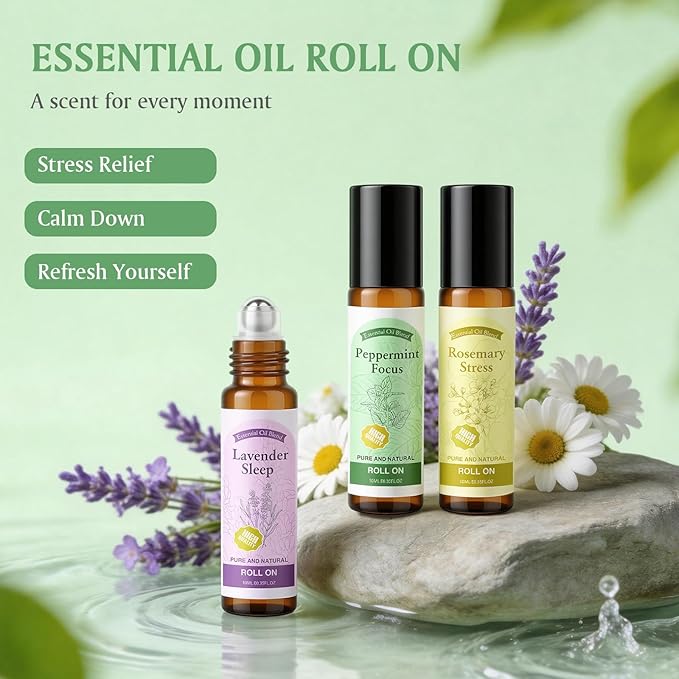 Essential Oil Roll On for Self Care - Aromatherapy Oil Gift for Women Men, Portable Aromatherapy Blend for Relaxation - Self Care Gifts for Women Valentines Birthday Christmas Moms Day -6 x 10ml