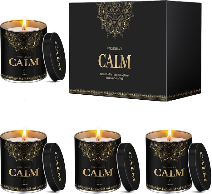 WarmEmbrace Scented Candles, 9 Oz Candle Sets for Home, Office, Meditation, Yoga, Candles for Women & Men, Birthday, Christmas, Father's Day Present, Lavender, Vanilla, Rose & Sandalwood, Lemon