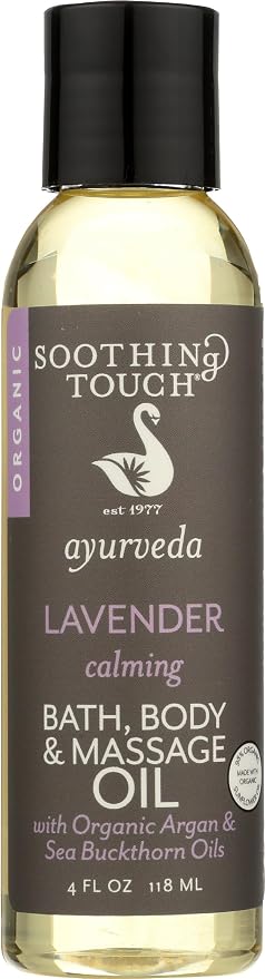 Soothing Touch Ayurveda Organic Bath, Body & Massage Oil, Calming Lavender, 4 Oz