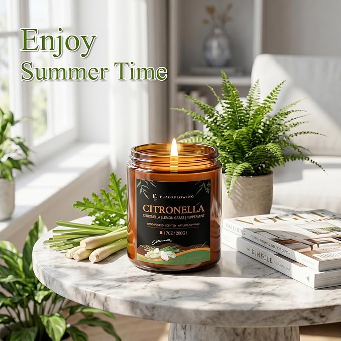 Citronella Candles Set, Indoor Outdoor Lemongrass Scented Candles，Natural Soy Wax Jar Candle, 200-Hour Burn Time, 28 oz (4 Pack)