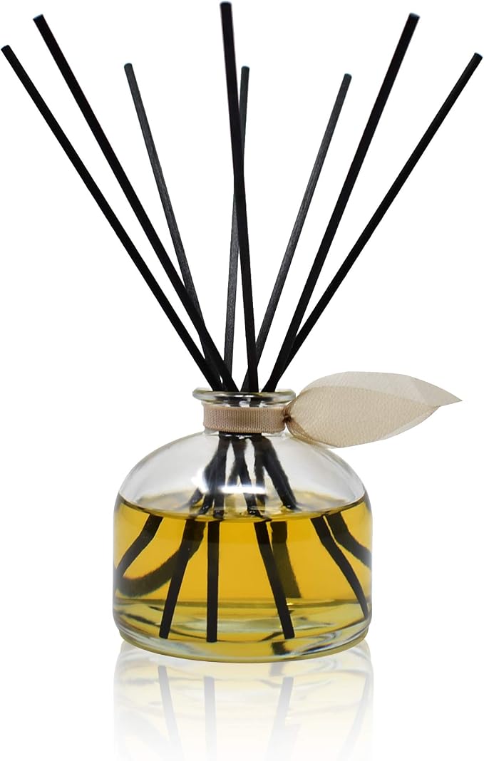 Reed Diffuser Set, Sandalwood & Amber Scented Oil Diffuser with Sticks, Home Fragrance Accessories for Bathroom Shelf Decor, Aroma Diffusers for Home or Office Fall Decor, USA Made