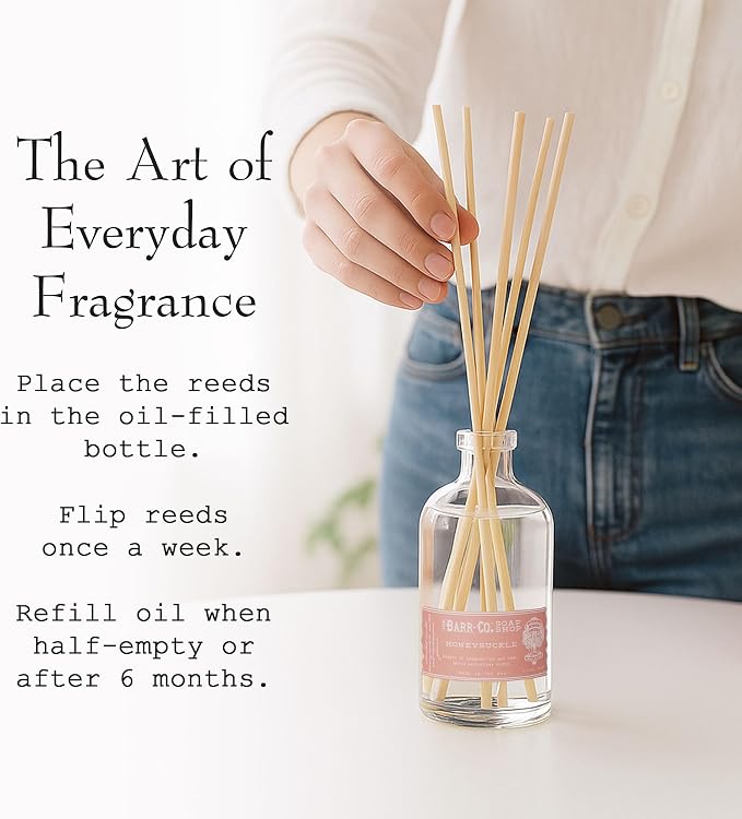 Barr-Co. Soap Shop Honeysuckle Scent Diffuser Kit, Sweet Floral Nectar Scent, Reed Diffuser for Home, Long Lasting Aroma Diffuser, Refillable, 8 fl oz