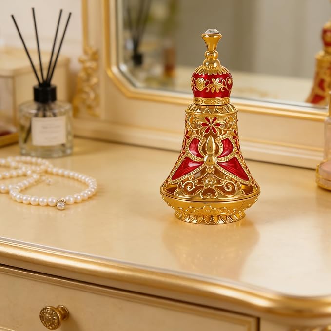 Arabic Patterns Scent Bottle, Middle Eastern Alloys Stylish Perfume Bottle, Small Sized Portable Container for Home Travel Carrying