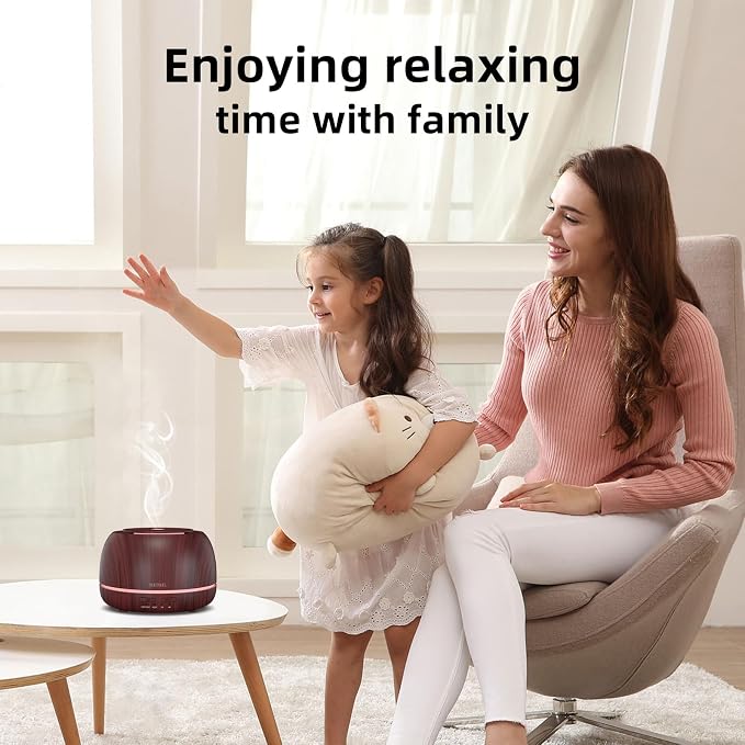 SEEDSEEL 300ML Essential Oil Diffuser, Aromatherapy Diffuser with Remote Control, 4 Timers, 7-Color LED Light and Waterless Auto-Off for Room, Bedroom, Home