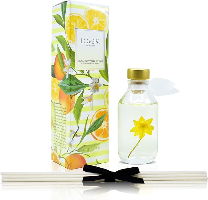 Reed Diffuser Set, Coastal Citrus Scented Oil Diffuser with Sticks, Home Fragrance Accessories for Bathroom Shelf Decor, Aroma Diffusers for Home or Office Desk, USA Made