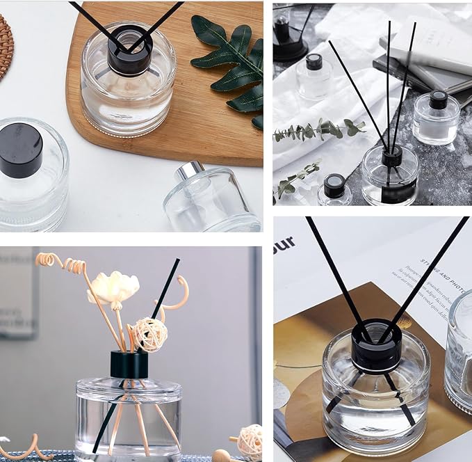 ericotry 2PCS Empty Clear Glass Essential Oils Diffuser Bottles with Black Caps Fragrance Accessories Use for DIY Replacement Reed Diffuser Sticks Sets Home Fragrance & Decoration (50ml/1.7oz)