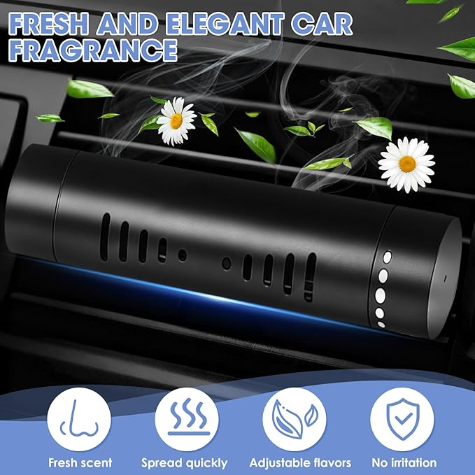 2 Pcs Car Air Essential Oil Diffuser Vent Clip with 12 Pcs Odorless Refill Sticks, Premium Aluminum Air Freshener Diffuser Suitable for Cars, Office, Kitchen (Black, 2 Pcs)