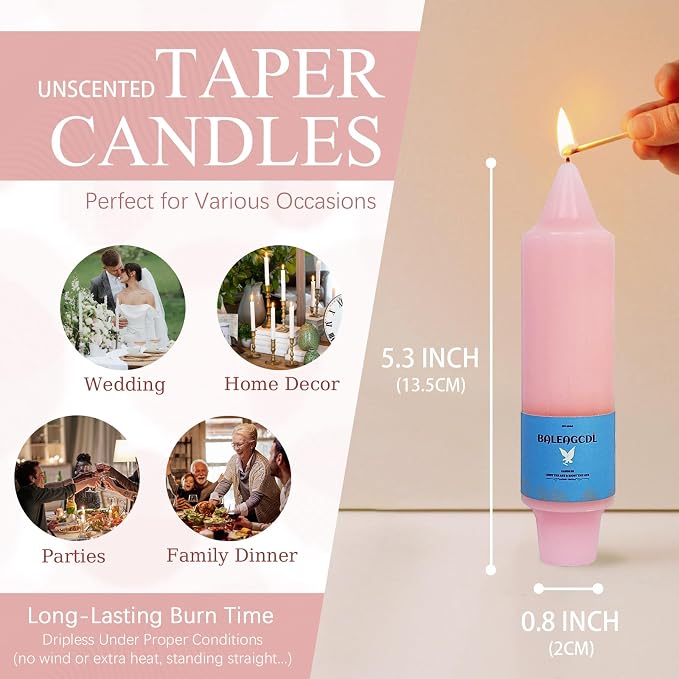 Smokeless Candlesticks Short Taper Candle,Unscented 5 Inches Pink Candle Sticks Dripless Tapered Candles for Weddings Décor Women Gifts(4pcs-Pink)
