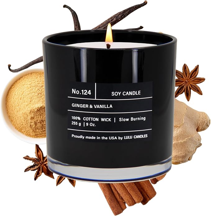 Lulu Candles | Ginger & Vanilla | Smells Sweet & Spicy | Luxury Scented Soy Jar Candle | Hand Poured in The USA | Highly Scented Long Lasting (9 Oz.)