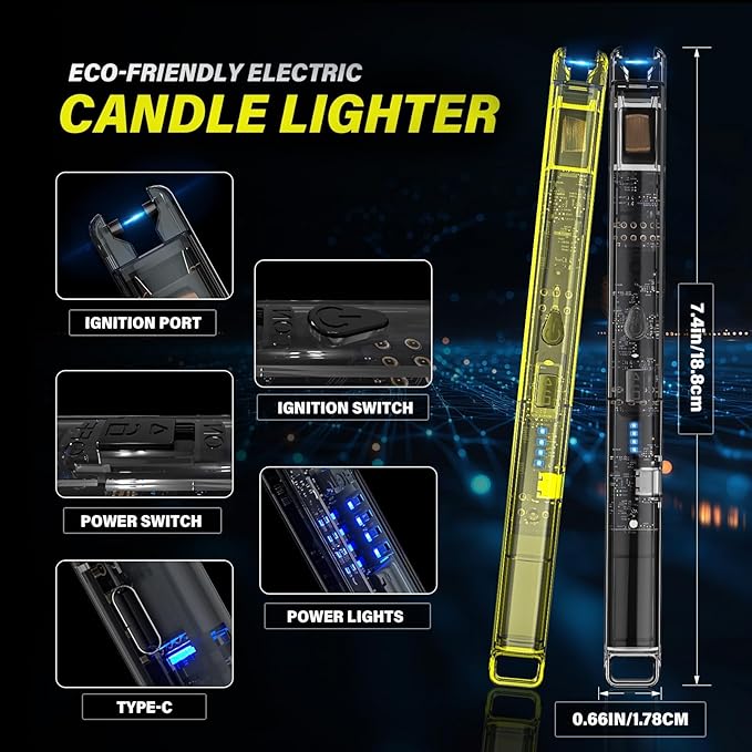 KTEBO 2 Pack Electric Candle Lighters - Rechargeable USB-C Arc Lighters with LED Display & Transparent See-Through Tech Design, Windproof Long Lighter for Candles,BBQ,Camping,Stoves,Stocking Stuffers