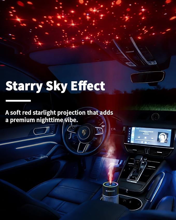 Smart Car Air Freshener Diffuser with Star Light, Auto On/Off Car Aroma Diffuser, 130ml Rechargeable Oil Freshener, Up to 130 Days Use, 4 Mist Modes, RGB Music Sync Light-Coastal Citrus
