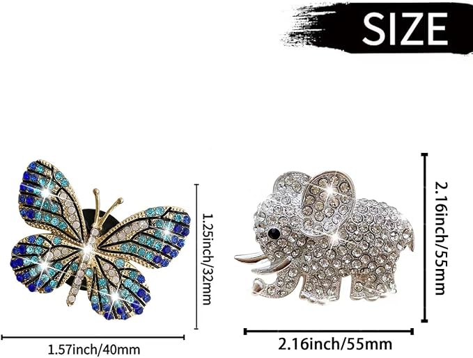 Bling Butterfly Air Vent Clips, 4 Pcs Crystal Elephant Air Fresheners, Diffuser Rhinestone Decoration Cute Interior Decor Accessories for Women