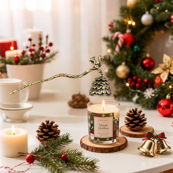 We Moment Candle Snuffer, Candle Snuffer Extinguisher with Long Handle,Retro Style Wick Flame Snuffer for Putting Out Candle Flame Safely,Pinecone Squirrel Candle Snuffers Accessory for Candle Lovers