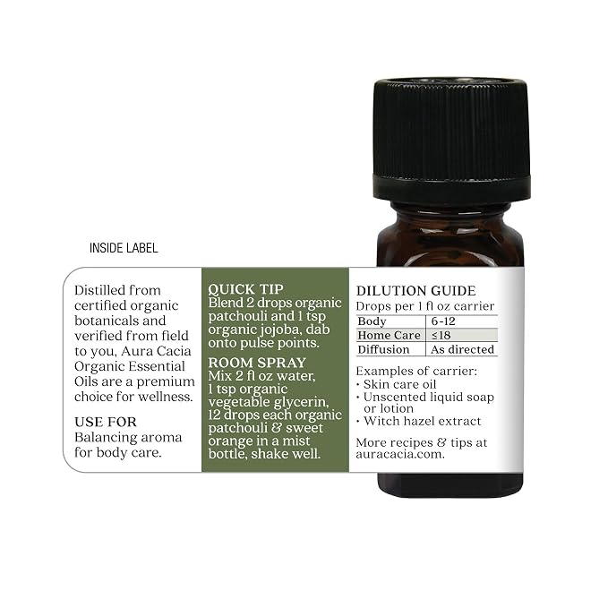 Aura Cacia100% Organic Essential Oil, Patchouli, 0.25 Oz