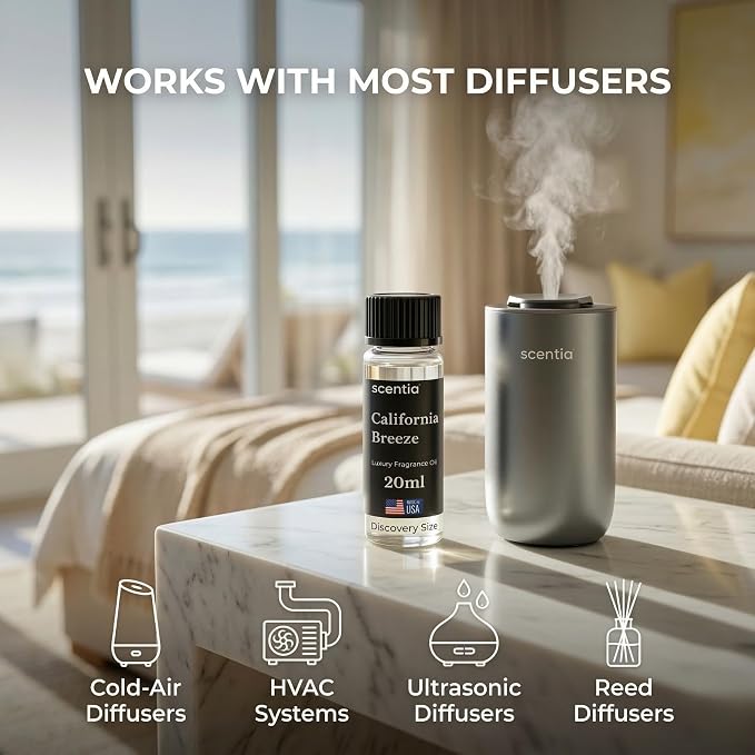 Scentia California Breeze Aromatherapy Oil for Diffuser – Hotel Scent Inspired by Delano Beach Club – 20 mL – Orange, Green Tea & Jasmine Natural Fragrance Oil for Waterless & Cold Air Diffusers