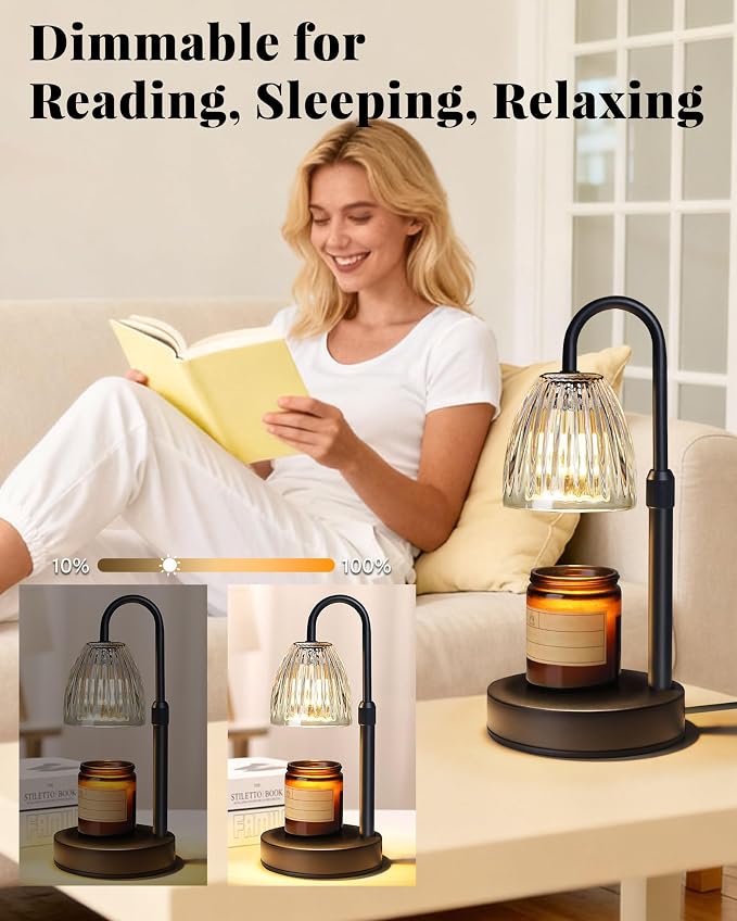 Dimmable Candle Warmer Lamp with Timer Adjustable Height, Mothers Day Gifts for Mom, Home Decor Birthday Housewarming Gifts for Women, Modern Electric Wax Melt Warmer for Scented Jar Candles, Clear