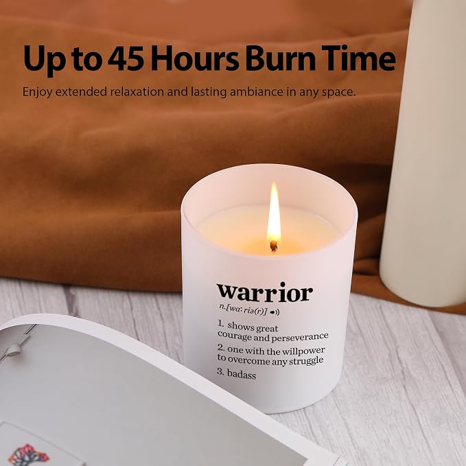 Warrior Definition Motivational Scented Candle for Home Office Inspirational Gifts Cancer Patient Survivor Sobriety Gifts Jar Candle (9.5 oz, Layered Scent)