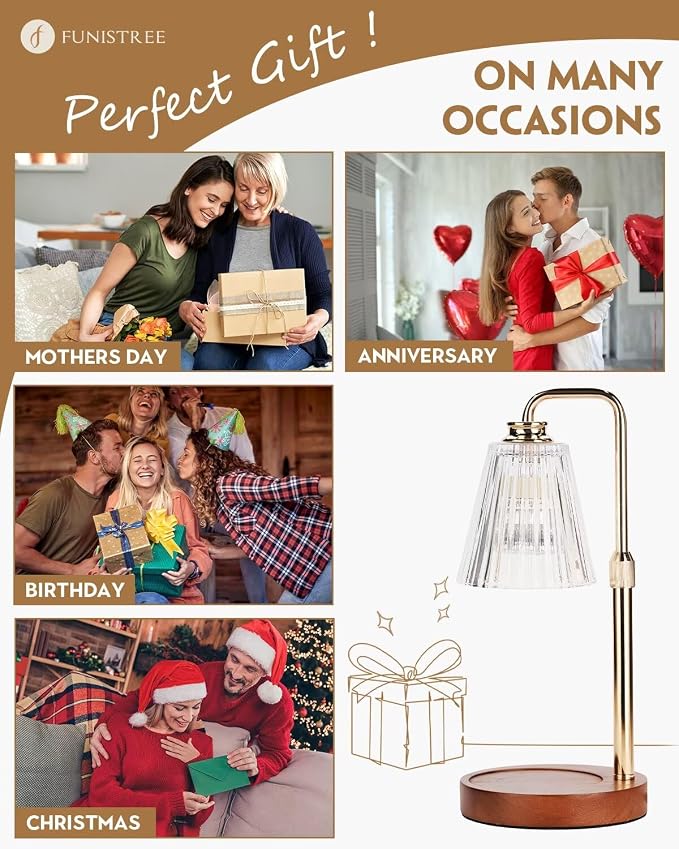Candle Warmer Lamp with Timer Dimmable Crystal Vertical Stripe,Mothers Day Birthday Gifts for Women Mom, Adjustable Candle Warmer with 2 Bulbs, Candle Lamp for Jar Candles, House Warming Home Decor