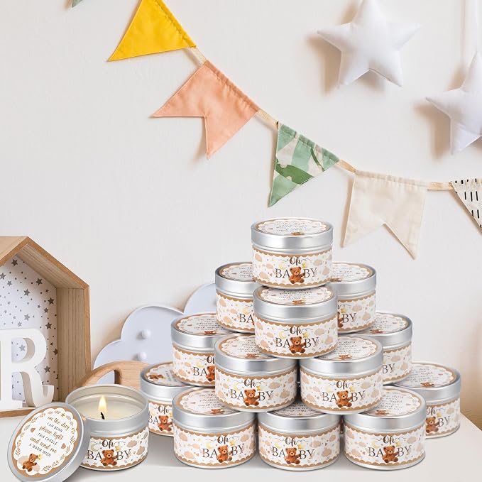 MTLEE 24 Pcs Bear Baby Shower Party Favors Candles Lavender Scented Baby Shower Favors for Guests Rustic Tealights Candles Gender Reveal Return Gifts (1.2 oz, Brown)