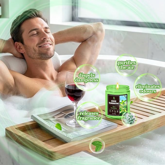 Mint Eucalyptus Odor Eliminating Highly Fragranced Candle, Eliminates 95% of Bathroom & Pet Odors Quickly, Air Freshing Scented Candles, Soy Candle Gifts for Women Men, 7oz