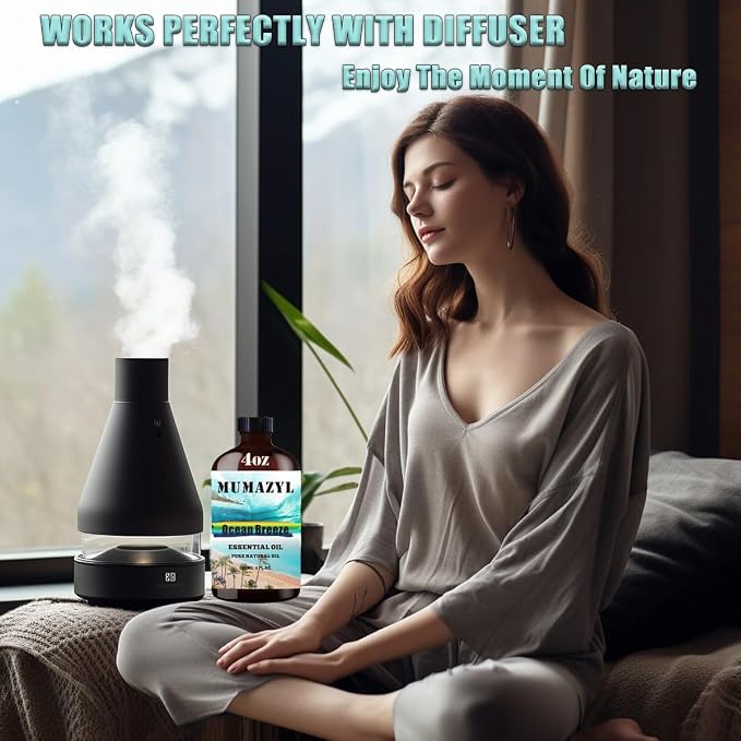 Ocean Breeze Essential Oil, Ocean Breeze Oil 4 Fl Oz 120ML for Diffuser Humidifier Yoga Cleaning DIY Candle Soap Making MUMAZYL Essential Oils