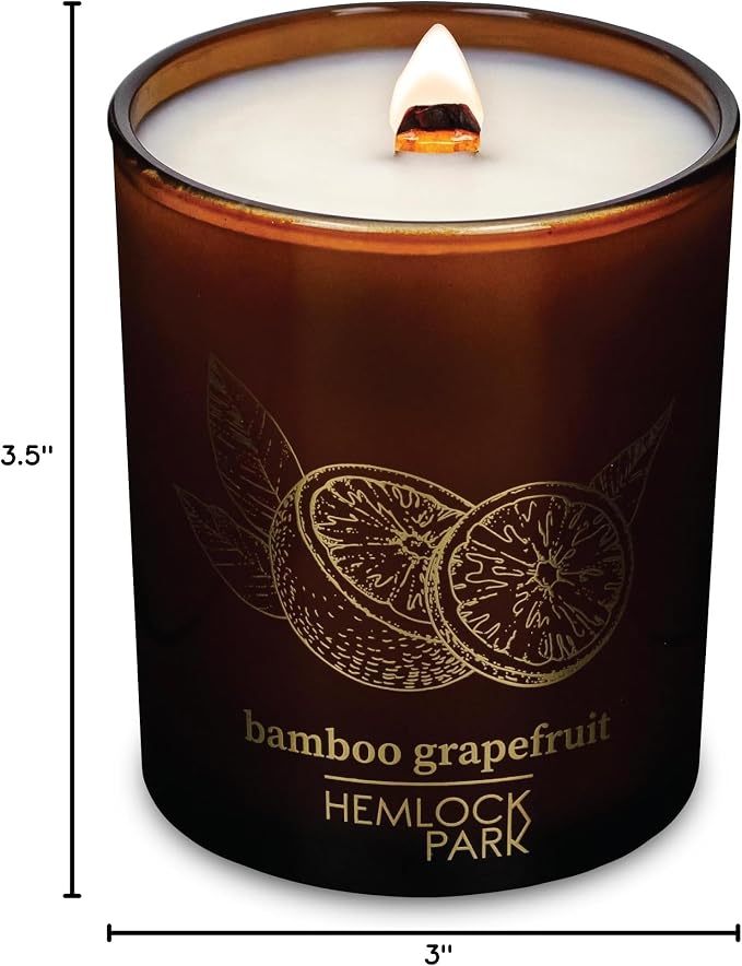 Hemlock Park Wood Wick Candle Handcrafted with Natural Coconut Wax and Essential Oils (Standard 7.2 oz, Bamboo Grapefruit)