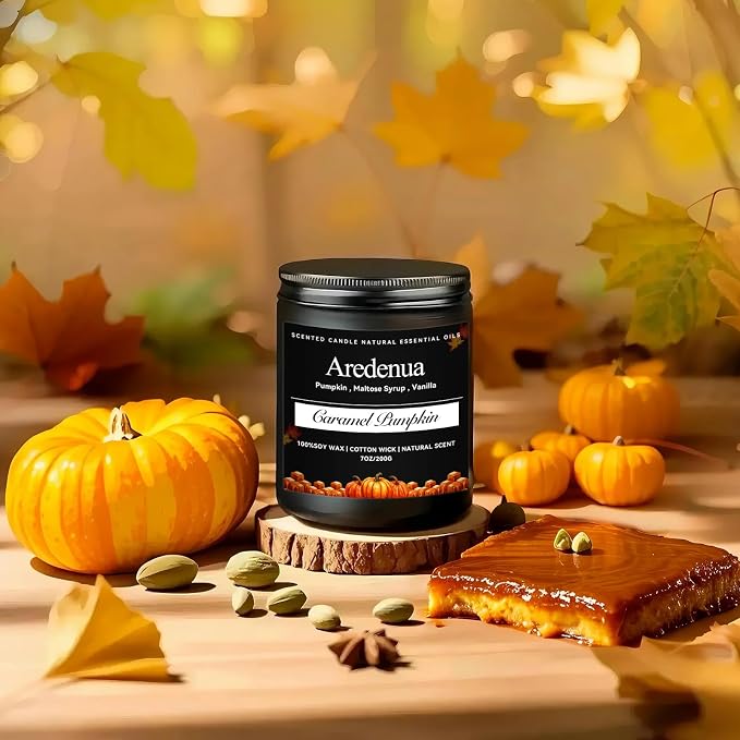Caramel Pumpkin Candles – Warm Holiday & Winter Caramel Pumpkin Aroma, Cozy Christmas Seasonal Candles Gift, Hand-Poured Soy Candle for Christmas Home Décor & Cozy Seasonal Gifting