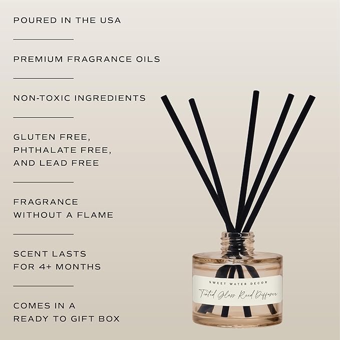 Sweet Water Decor Luxury Getaway Reed Diffuser – Hotel Scent Diffuser with Long-Lasting Premium Fragrance of Leather, Iris, Sandalwood for 4 Months – Ideal for Home Decor